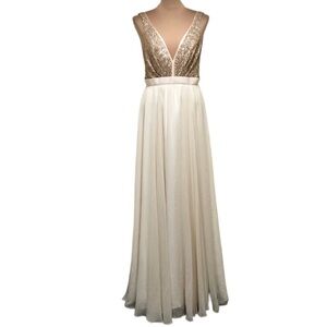 Truvelle Eden Wedding Dress Size 0 Cream Rose Gold Sequin Low Back Plunge V-Neck
